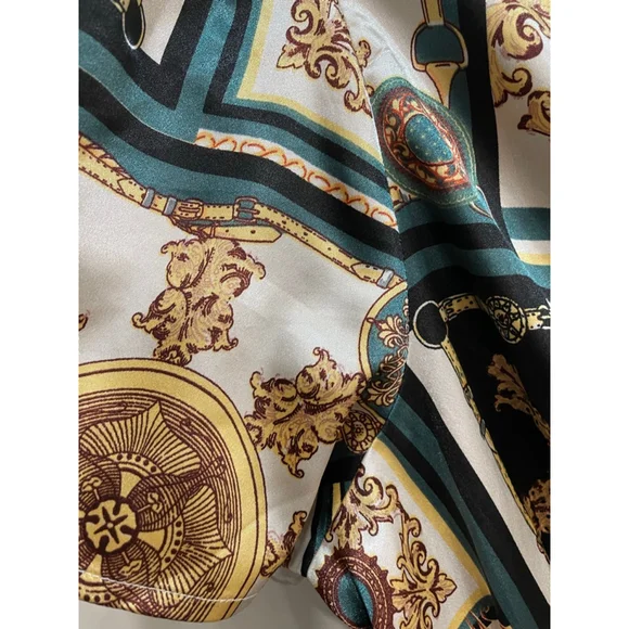 Guess Babydoll Faux Wrap Satin Crop Top M Gold Smocked Mob Wife Y2K Going Out - Picture 8 of 14